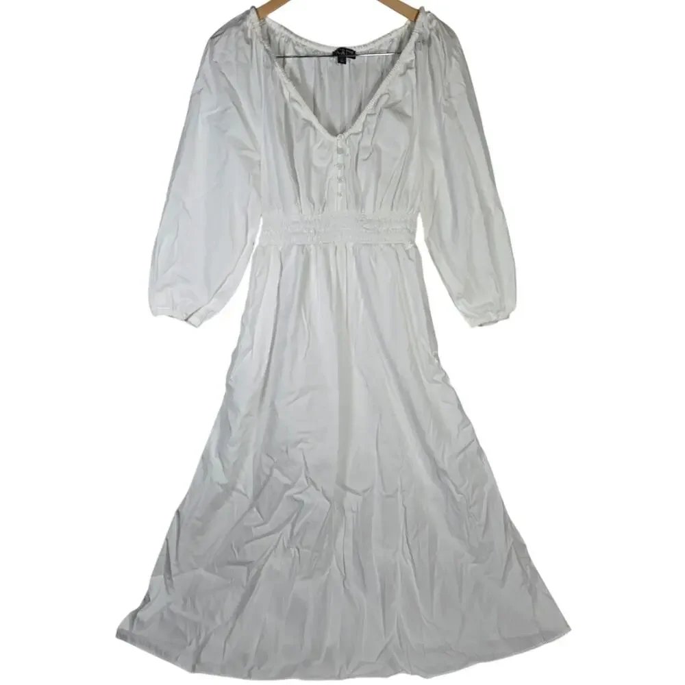 J. Crew V-Neck Midi Dress in Cotton Poplin in White S BR931‎